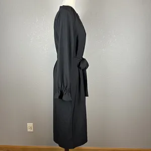 J Crew Women Drapey Shirt Dress Size M Black Satin-back Crepe Button Long Sleeve thumbnail 6