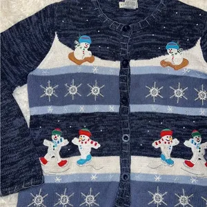 Womens White Stag Vintage Ugly Christmas Sweater / Cardigan Snowmen Medium thumbnail 2