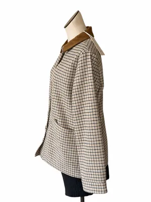Joie Houndstooth Pea Coat with Brown Contrast Collar Wool Blend Small thumbnail 3