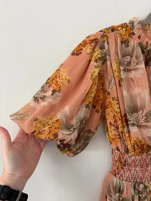 Anthropologie Not So Serious Amaranth Puff Sleeve Floral Tiered Boho Mini Dress thumbnail 4