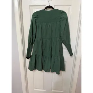 Pomander Place x Tuckernuck Green Smocked Tier‎ Mini Dress Cotton Long Sleeve S thumbnail 7