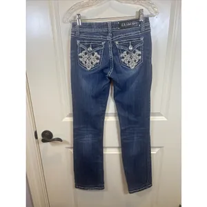 LA Idol Jeans Woman 28 Bootcut Rhinestone Embellished Rodeo Low Rise Denim Y2K thumbnail 5