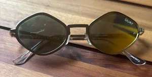 Quay PURPLE HONEY Hexagonal Sunglasses in Green and Yellow thumbnail 1