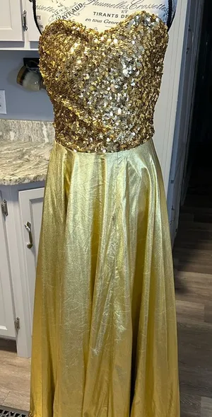 Gold Sequin and Satin Gown thumbnail 1