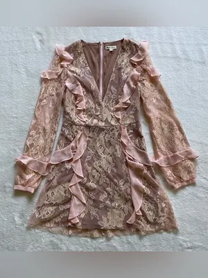 For Love & Lemons Bumble Pink Ruffle Lace Mini Dress size S thumbnail 2