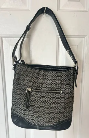 Coach Signature Authentic Vintage Double C Black Leather Trim Handbag M0769 thumbnail 1