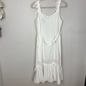 Cupshe Powder Lace & Tie Midi Summer Dress White Small NWT Minimalist Vacay Feminine thumbnail 11