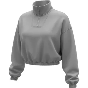Trendy Queen Pullover Womens Large Gray Excellent Cropped Quarter Zip Sweatshirt thumbnail 1