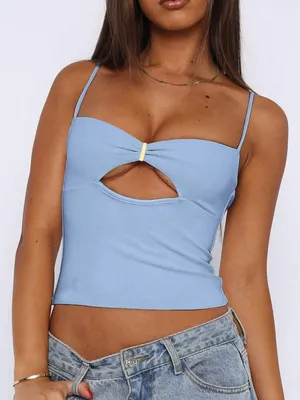 SHEIN Light Blue Cutout Cami Top with Gold Accent Bar thumbnail 1