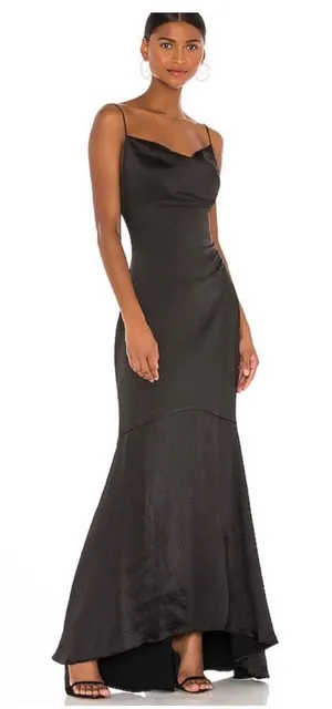 Elliatt Felecia Black Hammered Satin Maxi‎ Gown Sz Small NWT Retail $298 thumbnail 1