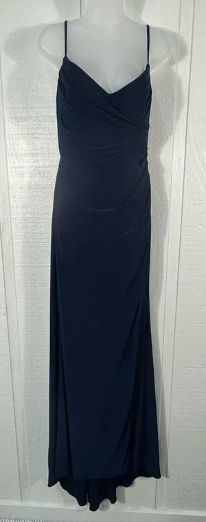 LA FEMME Navy Ruched Jersey Trumpet Gown Dress SIZE 6 NWT thumbnail 1