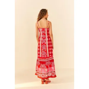 Farm Rio Red Summer Sunrise Maxi Dress 100% linen XL thumbnail 3