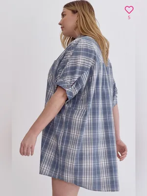 New!Entro Boutique Plaid collared button half sleeve mini dress Size 2X thumbnail 5