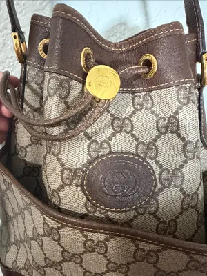 Authentic GUCCI Brown & Cream GG Supreme Monogram Drawstring Shoulder Bag Purse thumbnail 2