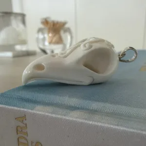 Hand Carved Raven Skull Pendant Sterling Silver thumbnail 3