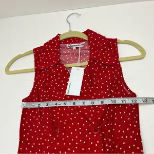 Reformation Leith Mini Dress 0‎ Sleeveless Polka Dot Red White Collar Button NEW thumbnail 6