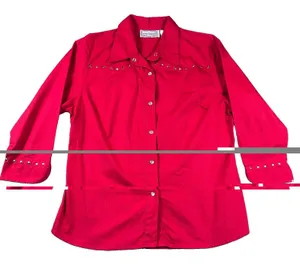 Vintage Jane Ashley Red Top Womens Large Silver Studs 3/4 Sleeves Retro Western thumbnail 1