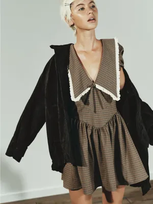 ZARA NWT Plaid Statement Collar Mini Dress Puff Sleeve XL⁠ thumbnail 12