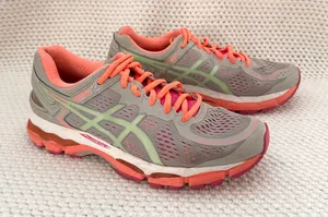 Asics Women's GEL-Kayano 22 Running Sneakers Shoes Silver Grey Pistachio Coral thumbnail 1