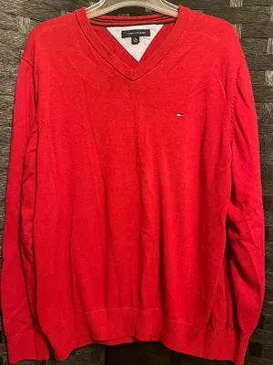 Vtg TOMMY HILFIGER LONG SLEEVE RED SWEATER SHIRT XL Vneck thumbnail 3