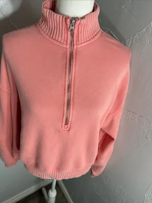 aerie Coral Half-Zip Cropped Sweatshirt thumbnail 5