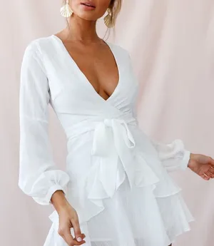 Kerry Layered Balloon Sleeve Dress White thumbnail 1