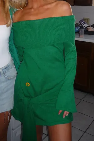 Off The Shoulder Green Dress thumbnail 2