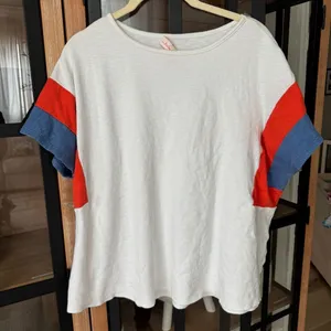 Anthropologie Hailey & Co oversized tee knit patchwork statement sleeves cobalt cap top thumbnail 7