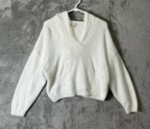 Pilcro Eyelash Hoodie‎ Sweater Cozy Chic Effortless Size Medium White Loungewear thumbnail 1