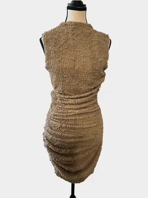 NWT Babyboo Aphrodite Beige Textured Ruched Open Back Mini Dress M thumbnail 3