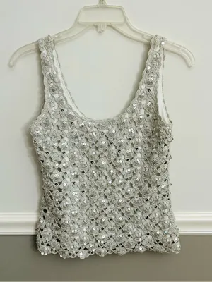 The Wrights Silver Grey Crochet Sequin Glam Chic Tank Top Size Extra Small thumbnail 1