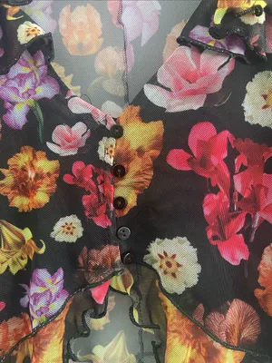 Desigual Mesh Sheer Dark Floral Garden Top Size SMALL thumbnail 6
