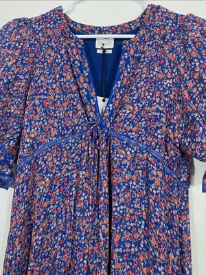 SAYLOR Blue Multi Floral Puff-Sleeve Maxi Dress Size L 90% Viscose thumbnail 5