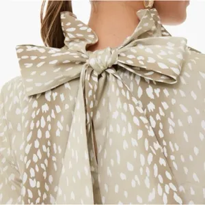 Tuckernuck Faye Antelope Deer Print Blouse M Ruffle Collar Bow Tie Swing Top thumbnail 2