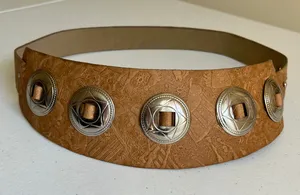 Vintage Embossed Faux Leather Wide Concho Belt Western Boho 28–32 Cowgirl Edgy thumbnail 1
