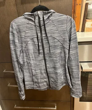 Lululemon Hooded Define Jacket Nulu Heathered Black & White‎ Size 12 thumbnail 1