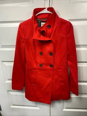 Old Navy Red Pea Coat Wool Blend XS Extra Small Winter Preppy Classic Outerwear thumbnail 7