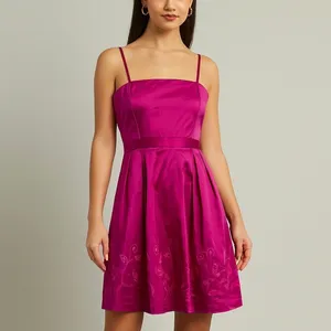 Lucy Paris Embroidered Satin Fit & Flare Dress in Hot Pink Size Large NWT thumbnail 9