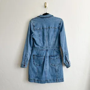 Madewell | Cotton Denim Structured Mini Shirt Dress in Medium Wash Blue‎ Size 8 thumbnail 5