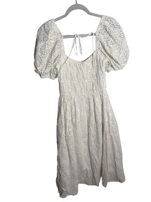 Anthropologie En Saison Puff Sleeve Midi Dress in white S thumbnail 4