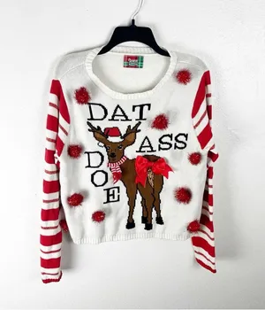 SPENCER’S White Graphic Print Long Sleeves Ugly Christmas Sweater, Size Large thumbnail 1