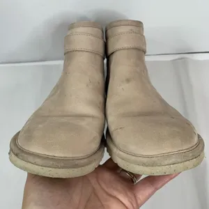 Ugg Sz 6 Boots Rella Beige Suede Shearling Lined Ankle Short Booties Snap Strap thumbnail 9