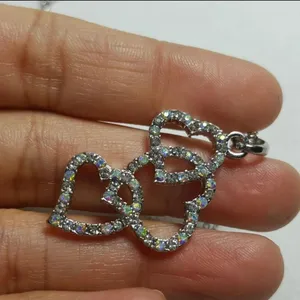 Silver Heart Diamond Pendant Necklace thumbnail 2