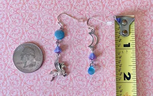 Handmade Czech glass beads whimsical fairy Pegasus & moon dangle earrings 🌙🦄 thumbnail 5