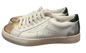 Steve Madden Rezume Leather White‎ and Metallic Lace Up Sneakers Size 7.5 thumbnail 1