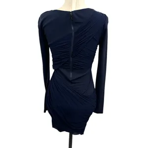 Alice + Olivia x‎ Scoop Goddess Dress Bodycon Ruched Mesh Navy Blue Size XS 0 thumbnail 6