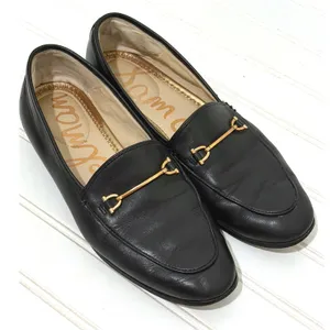 Sam Edelman Loraine Black Leather Horsebit Loafers Gold Hardware Flat Shoes thumbnail 6