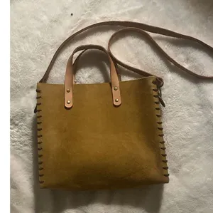 Suede And Wooden Crossbody Hand-Stitched Minimalist Western Boho Shoulder Bag thumbnail 1