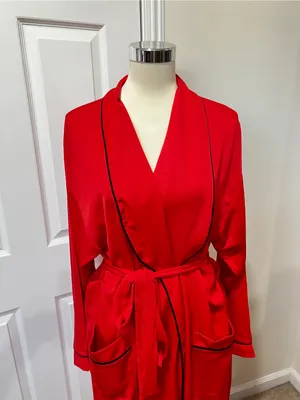 Fabletics Eco-satin Robe Strawberry Red With Black Trim With Pockets Size Medium thumbnail 7