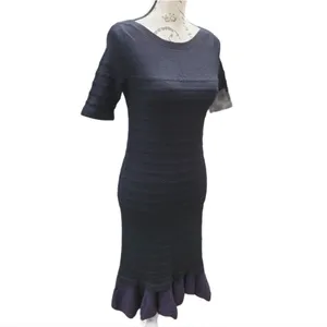 Tory Burch -715 Giselle Textured Merino‎ Wool Sweater Dress Black Ruffle Hem XS thumbnail 5